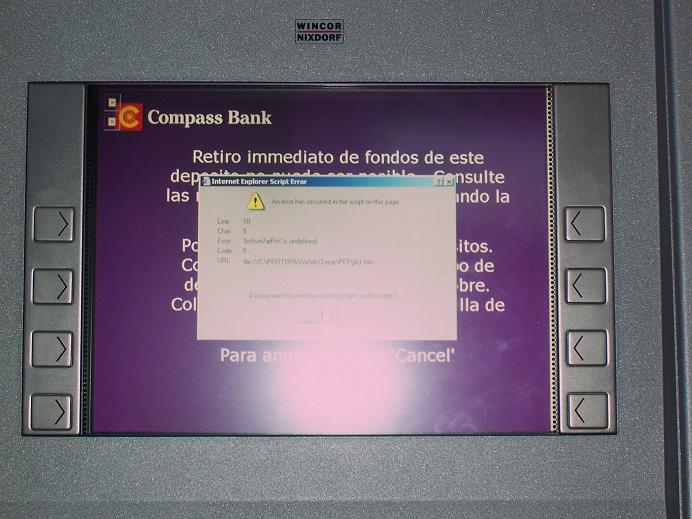 ATM IE Error - Maybe they need to clear the cache.
