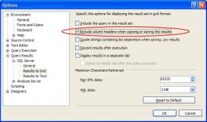 SQL Server Manangement Studio Options